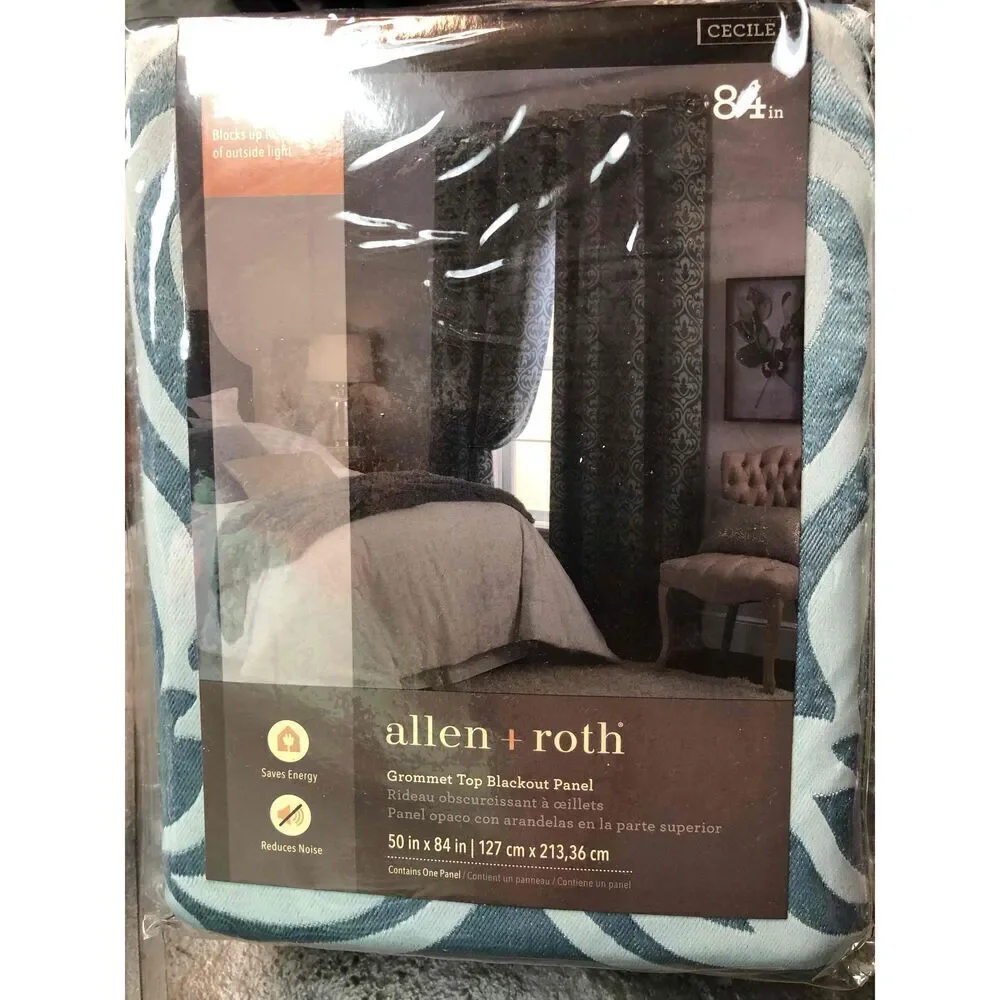NWT  Allen + Roth Teal Fleur-De-Lis Blackout Grommet Top Panel 50X84 3 available
